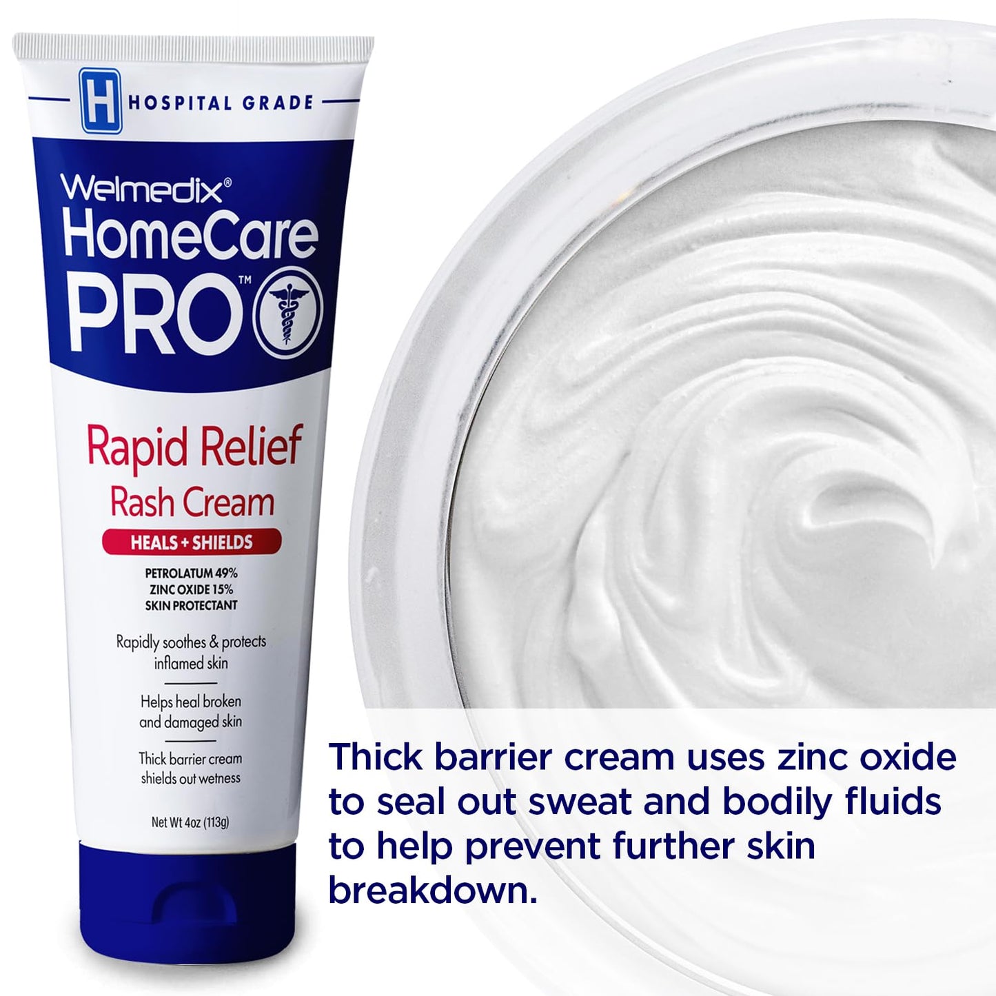 Welmedix Adult Diaper Rash Cream - Zinc Oxide Cream & Moisturizing Skin Barrier Cream, Maximum Strength Diaper Rash Cream for Adults, Skin Protection Ointment - 4oz