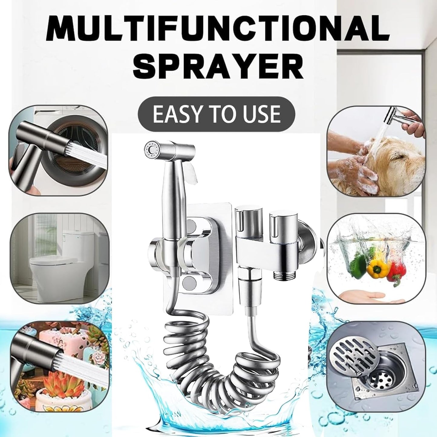 Toilet Faucet Splitter 2 Way Double Faucet Adapter for Toilet, 1-in-2-Out Dual Control Valve Handheld Bidet Toilet Bathroom, Fauce t Bidet for Toile t Sprayer Joint 3/8 inch (Silver-1)
