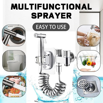 Toilet Faucet Splitter 2 Way Double Faucet Adapter for Toilet, 1-in-2-Out Dual Control Valve Handheld Bidet Toilet Bathroom, Fauce t Bidet for Toile t Sprayer Joint 3/8 inch (Silver-1)