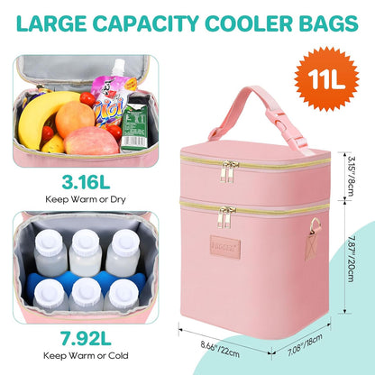 PIIOSER Breastmilk Cooler Bag with Ice Pack Fits 6 Baby Bottles Up to 9 Ounce, Insulated Baby Bottle Tote Bags, Double Layer Waterproof Leak-Proof with Shoulder Strap for Nursing & Working Mom (Grey)