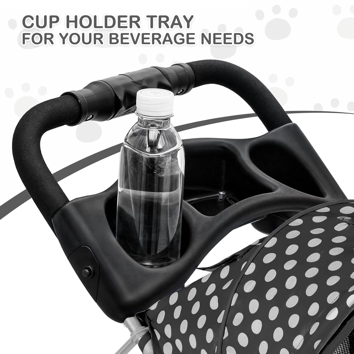 MoNiBloom Foldable Pet Stroller with Weather Cover, 3 Wheels Pet Strolling Cart for Small/Medium Dogs and Cats with Storage Basket and Cup Holder, Breathable and Visible Mesh for All-Season, Black
