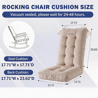 Big Hippo Rocking Chair Cushions Set with Ties, Tufted Thick Back and Seat Pads for Wooden Glider & Nursery, Velour Lumbar Support to Relieve Tailbone Pain for Indoor Office (Grey)