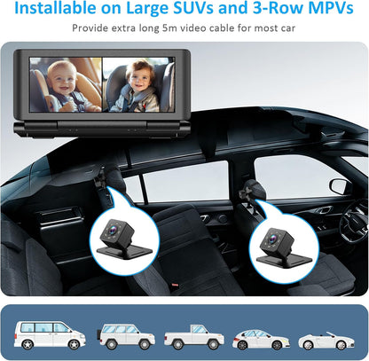 Baby Car Camera for 2 Kids, 6.86" 1080P HD Split Screen Baby Monitor with Dual Backseat Cameras and IR Night Vision, Crystal Clear Wide View Baby Car Mirror for Rear Seat Safety (Not USB)