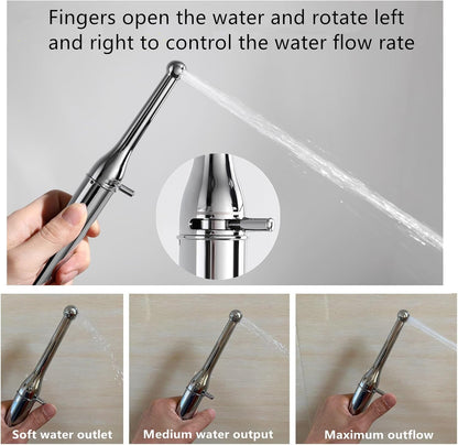 Brass Handheld Bidet Sprayer-Chrome Finish, Hot and Cold Water Mixer Valve Included，8.2inChrome Toilet Spray Gun,