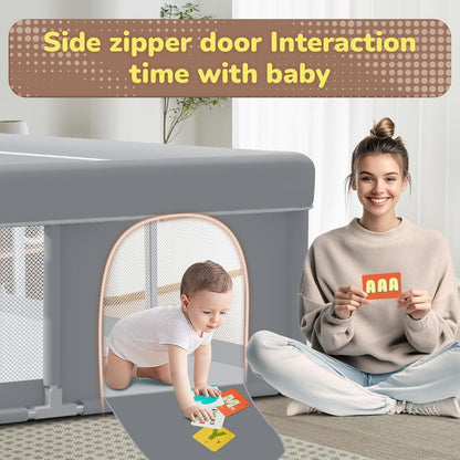 Baby Playpen with Mat 50x50 Inch, Play Pen for Babies and Toddlers with Gate, Baby Fence Sturdy Safety Playpen, Indoor & Outdoor Kids Activity Center