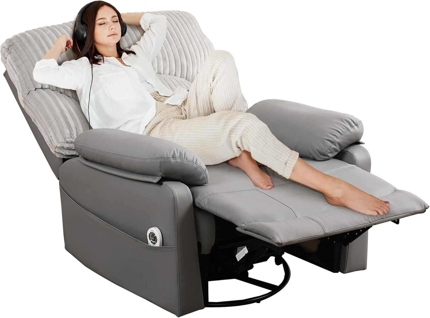 GRAINELL Oversize Power Swivel Recliner, 40in Wide Electric Glider Rocking Chair with Headrest Adjustment, USB Port, 270° Swivel, Rock 30° – for Living Room, Nursery, Black (5" 7' to 6" 1' Height)
