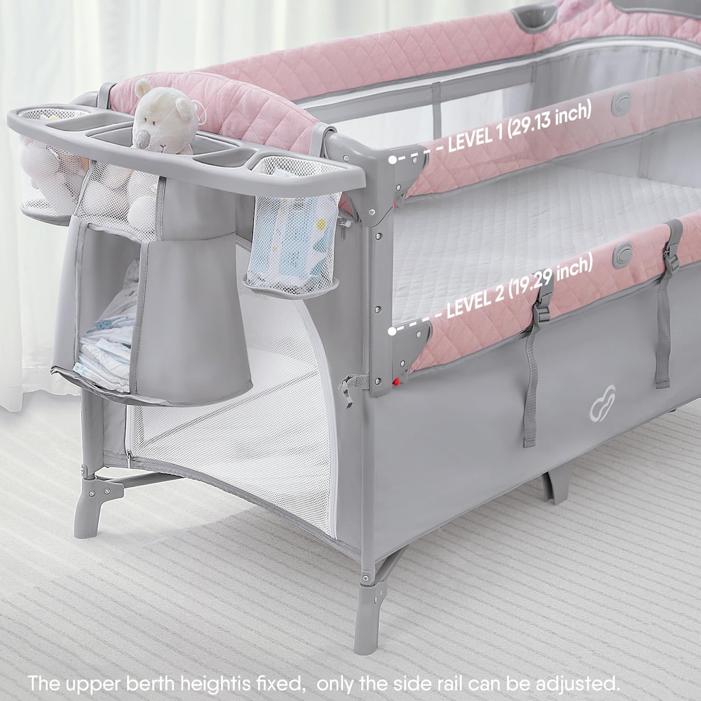 BabyBond Baby Bassinet Bedside Crib, Pack and Play with Sheet, Diaper Changing Table and Music Mobile from Newborn to Toddles, Portable Large Playard