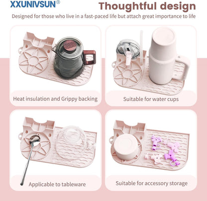 Bottle Drying Rack, Draining Mat for Stanley Tumblers20-40oz, Mugs, Wine Glasses, Compact Portable Cup Dryer Stand for Countertops, Office, RVs & Travel (Crystal Pink)