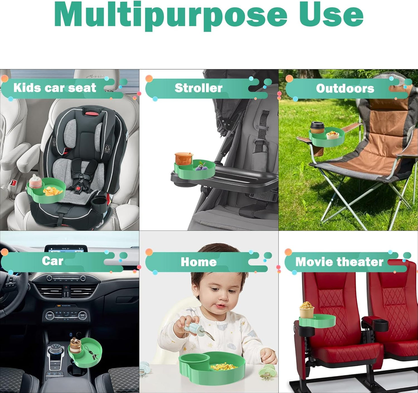 [2 Packs] Kids Car Seat Tray, Travel Tray with Cup Holder for Toddler Baby, Kids Car Seat Food Snack Organizer for Road Trip, Stroller snack Organizer Travel Must Haves Toddler Must Haves (Black)