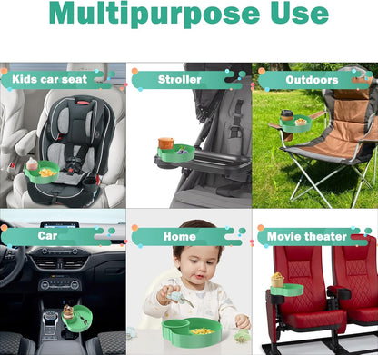 [2 Packs] Kids Car Seat Tray, Travel Tray with Cup Holder for Toddler Baby, Kids Car Seat Food Snack Organizer for Road Trip, Stroller snack Organizer Travel Must Haves Toddler Must Haves (Black)