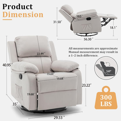 Korser Recliner Chair, 360 Swivel Rocker Chair for Adults, Small Rocking Recliner for Small Spaces, Upholstered Fabric Glider Recliner Nursery