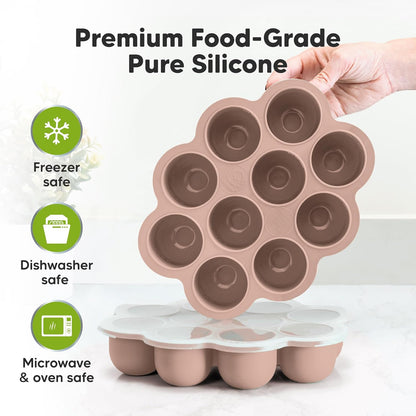 KeaBabies Silicone Food Freezer Trays with Lid, 2oz x 10 Pods Baby Food Storage Containers, Easy Puree Meal Prep, Breast Milk Silicone Freezer Molds, Dishwasher, Microwave Safe, BPA-Free (Chai Latte)