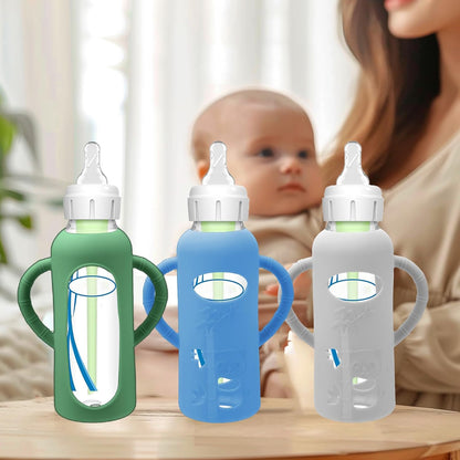 BUSOHA 3 Pack Silicone Sleeves for Dr Brown Glass Baby Bottles - Drop Protection Baby Bottle Sleeves,Compatible with Dr. Brown's Newborn Glass Bottles,with Silicone Handles,8 oz