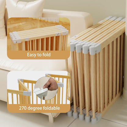Baby Playpen, Foldable Wooden Play Yard with Gate, Playpen for Babies and Toddlers, Adjustable Baby Activity Center with Child Proof Lock, Fence Play Area for Toddlers 6 to 36 months(56*83*24inch)