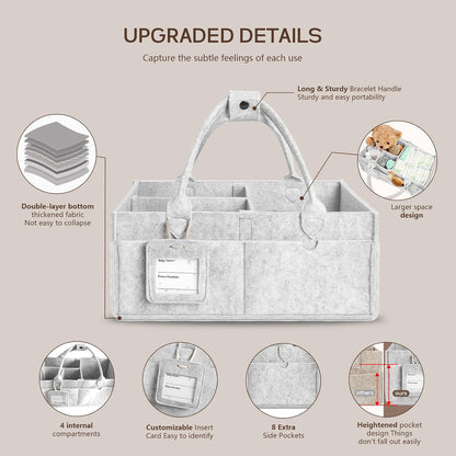 GEMII Diaper Caddy Organizer-Large Baby Caddy Organizer with Handle, Newborn Registry Essentials, Baby Shower Basket Gifts for Boys or Girls (Oatmeal, Large)