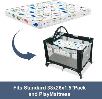 Pack and Play Mattress - 38" x 26"- Premium Knitted Fabric Safety Reinforced Play Yard Mattress - Fits for Graco & Baby Trend & Pamo Babe Playard, Firm Support and Comfort Foam，White