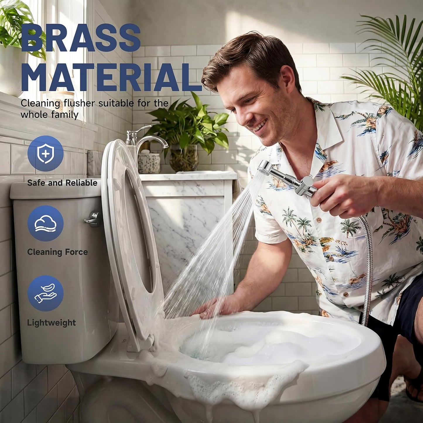 Chrome Handheld Bidet Sprayer for Toilet with Bidet Hose Brass Cloth Diaper Sprayer Bathroom Toilet Attachment for Feminine Wash, Wall Mount or Toilet Mount