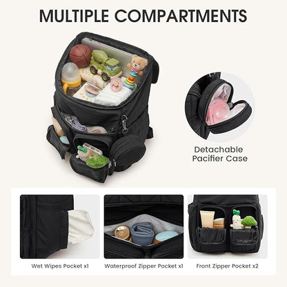 G4Free Diaper Bag Backpack for Moms Dads Travel Baby Bag with Pacifier Case & Insulated Pockets,Black