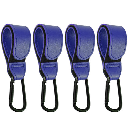 4 Pcs Leather Stroller Hook, Mommy Stroller Clip, Stroller Accessories Organizer Hook, Metal Hook for Strollers/Walkers/Mobility Scooter/Wheelchair/Rollator(Pink)