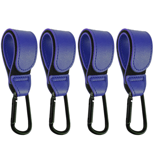 4 Pcs Leather Stroller Hook, Mommy Stroller Clip, Stroller Accessories Organizer Hook, Metal Hook for Strollers/Walkers/Mobility Scooter/Wheelchair/Rollator(Pink)