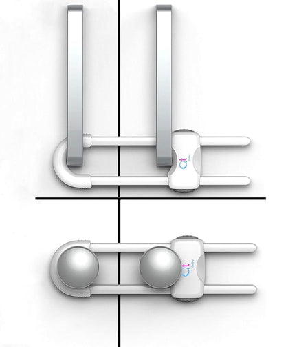 QT BABY Baby Proofing Cabinet Locks | Adjustable U Shaped Baby Safety Latches for Drawers, Fridge, Closet |Modern Baby Proofing Cabinet Lock with Extra Secure Lock Buttons (Pack of 2, White)