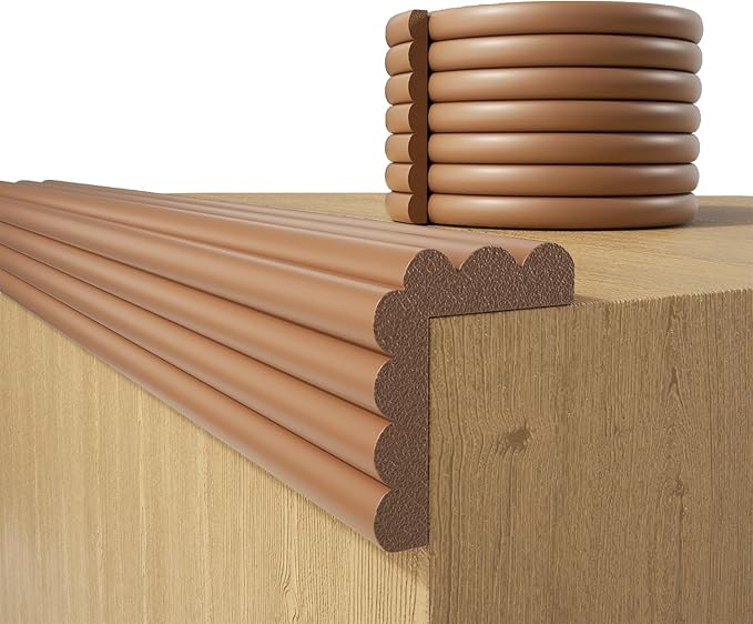Baby Proofing Wall Corner Protector,Edge Guard Corner Protector,6.56ft Thinken Soft Corner Protectors Pre-Taped Soft Rubber Foam Edge Cushion for Furniture (Brown-L, 6.56Ft x 7.8" W x 0.47" Th)