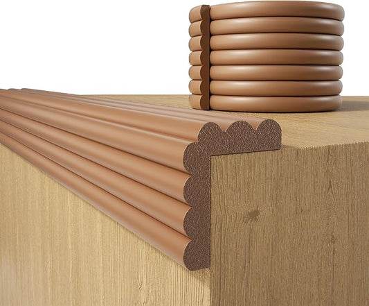 Baby Proofing Wall Corner Protector,Edge Guard Corner Protector,6.56ft Thinken Soft Corner Protectors Pre-Taped Soft Rubber Foam Edge Cushion for Furniture (Brown-L, 6.56Ft x 7.8" W x 0.47" Th)
