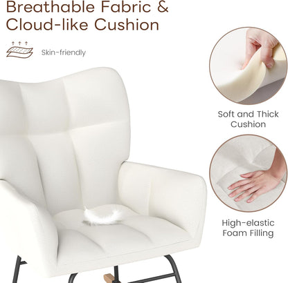 Nursery Rocking Chair, Rocking Chairs for Nursery, Baby Rocker Chair, Glider Rocker, Anti-Tip Safety Design, 440 Lb Weight Capacity, Cotton Fabric Cover, White