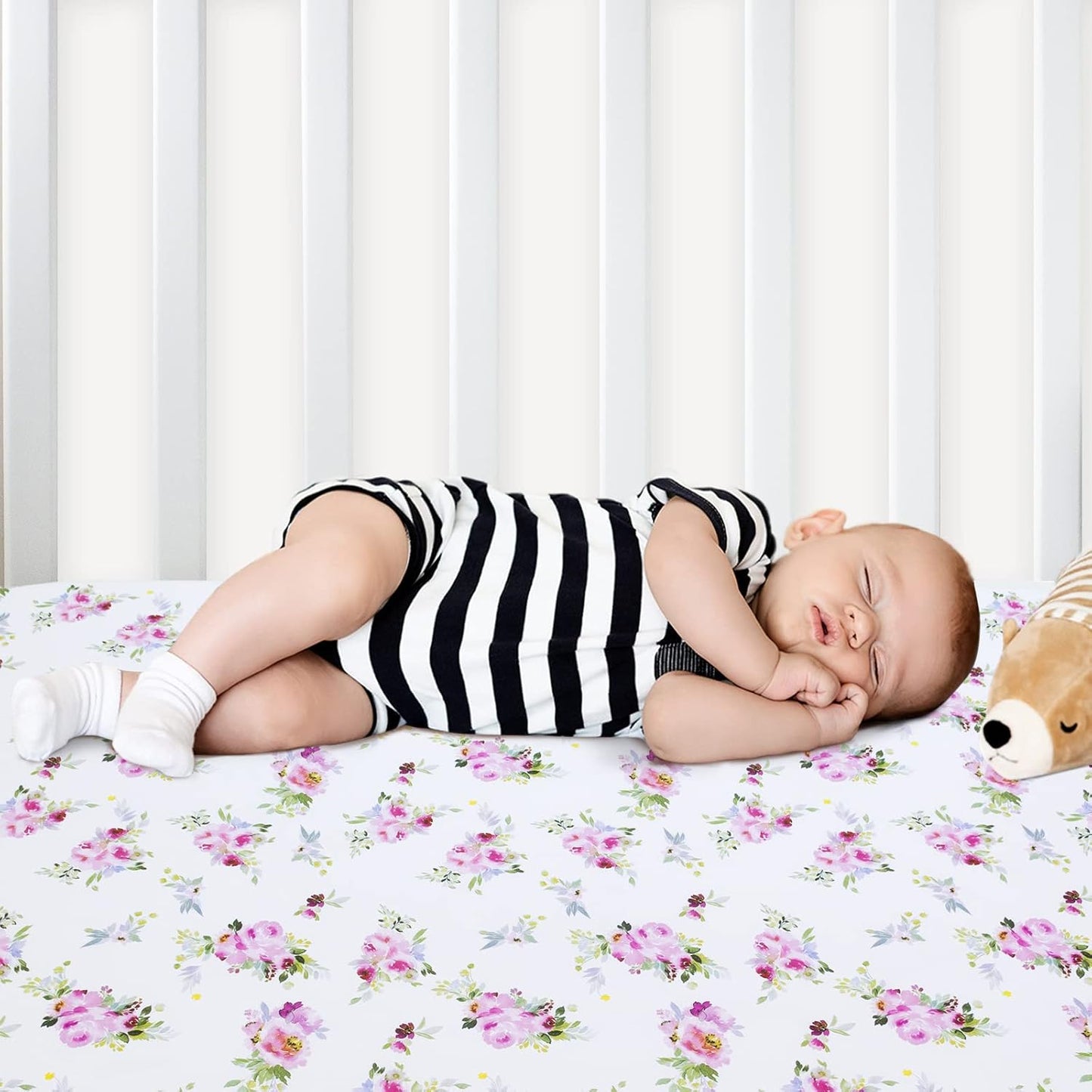 Pack and Play Sheets, 2 Pack Mini Crib Sheets, Stretchy Playard Fitted Sheet, Compatible with Graco Pack n Play, Soft and Breathable Material, Planet & Flower