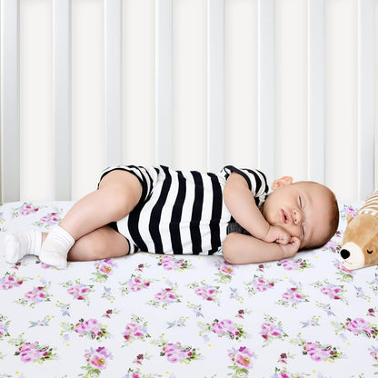 Pack and Play Sheets, 2 Pack Mini Crib Sheets, Stretchy Playard Fitted Sheet, Compatible with Graco Pack n Play, Soft and Breathable Material, Planet & Flower