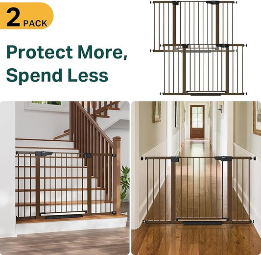 Cumbor 2 Pack 29.7-51.5" Extra Wide Baby Gate for Stairs, Mom's Choice Awards Winner-Dog Gates for Doorways, Pressure Mounted Walk Through Pet Gate Indoor, Safety Auto-Close Child Gate for Kid,Brown