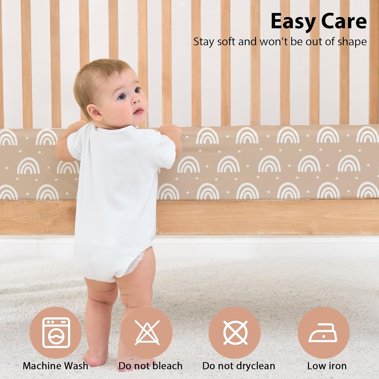 Baby Mini Crib Sheets Girl, Portable 38”x26” Pack and Play Sheets Fitted for Playard and Pack N Play Mattress, 3-Pack Soft Microfiber Pink Rainbow
