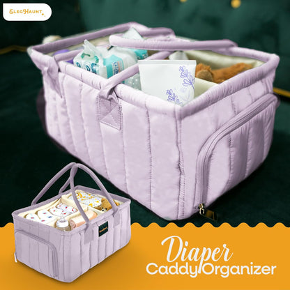 Large Diaper Caddy Organizer with Handle Neutral Boy Girl – Baby Basket for Nursery, Car, Changing Table – Portable Baby Storage with Compartments – Perfect for New Parents and Baby Shower Gifts