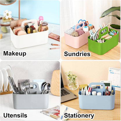 Multiuse Caddy Organizer with Handle, Portable Divided Plastic Tote Bin - Art Craft, Stationary Pen Marker Crayons, Makeup Hair Supplies Storage - Bathroom, Classroom, Dorm, Office, Desk Holder - Pink