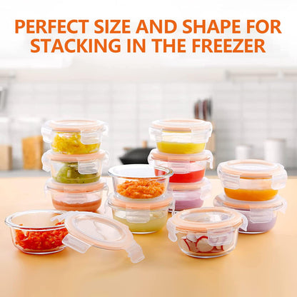Luvan 7oz Glass Baby Food Containers, 12 Pack with Leakproof Lids, Stackable, Freezer Safe, Baby Bullet Containers for Fruit Purees and Vegetable Mashes