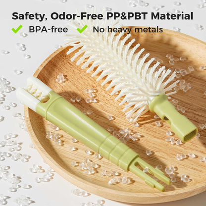 Portable Bottle Brush Set - Baby Travel Bottle Cleaner Kit with Silicone Brush, Nipple Brush, Straw Brush, Soap Dispenser, Drying Rack - Bottle Cleaning Kit for Home and Travel Essential (Panda)