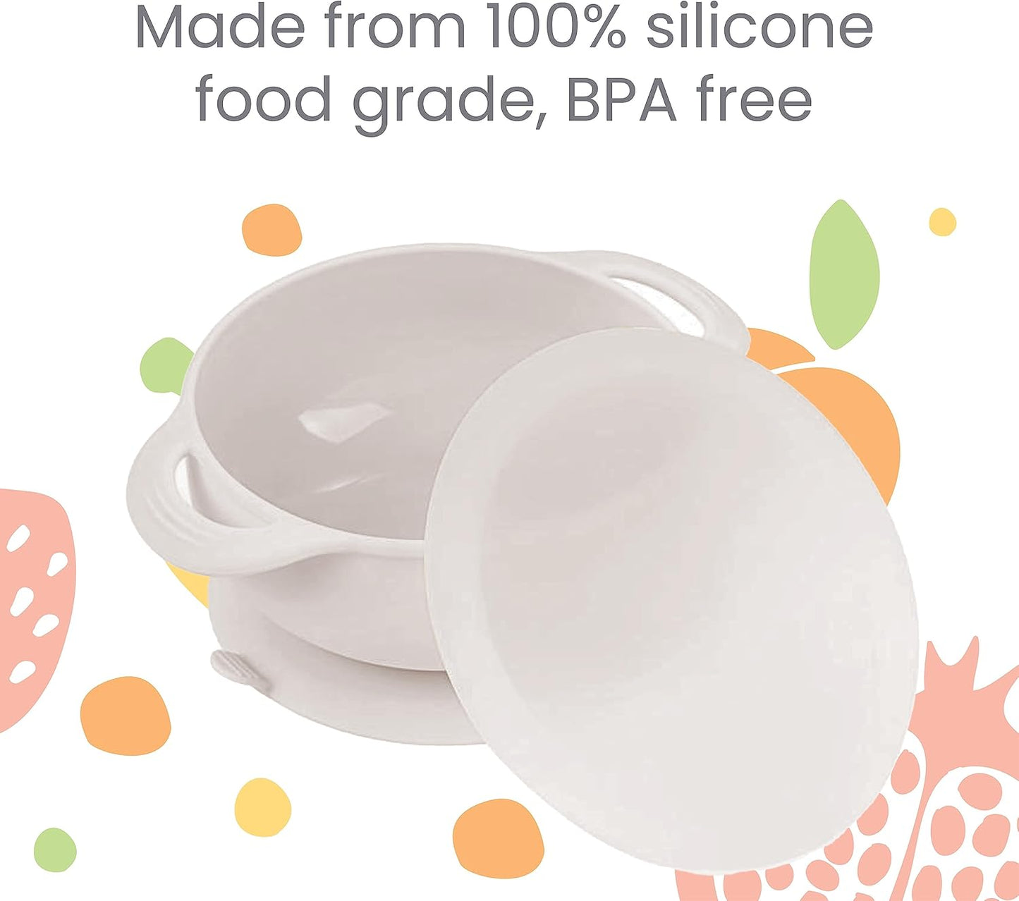 Lulyboo Silicone Baby Feeding Bowl with Handles, Lid & Spoon - Packable, Spill-Proof, Dishwasher Safe, Non-Slip Suction, for Toddlers 6+ Months (Ivory)