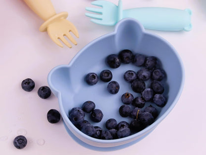 Silicone Bear Shaped Baby Bowl with Suction, Spoon & Fork for Babies 6+ Months, Infant Feeding BLW Baby Essentials Must Haves, BPA Free, Dishwasher Safe (Very Bear)