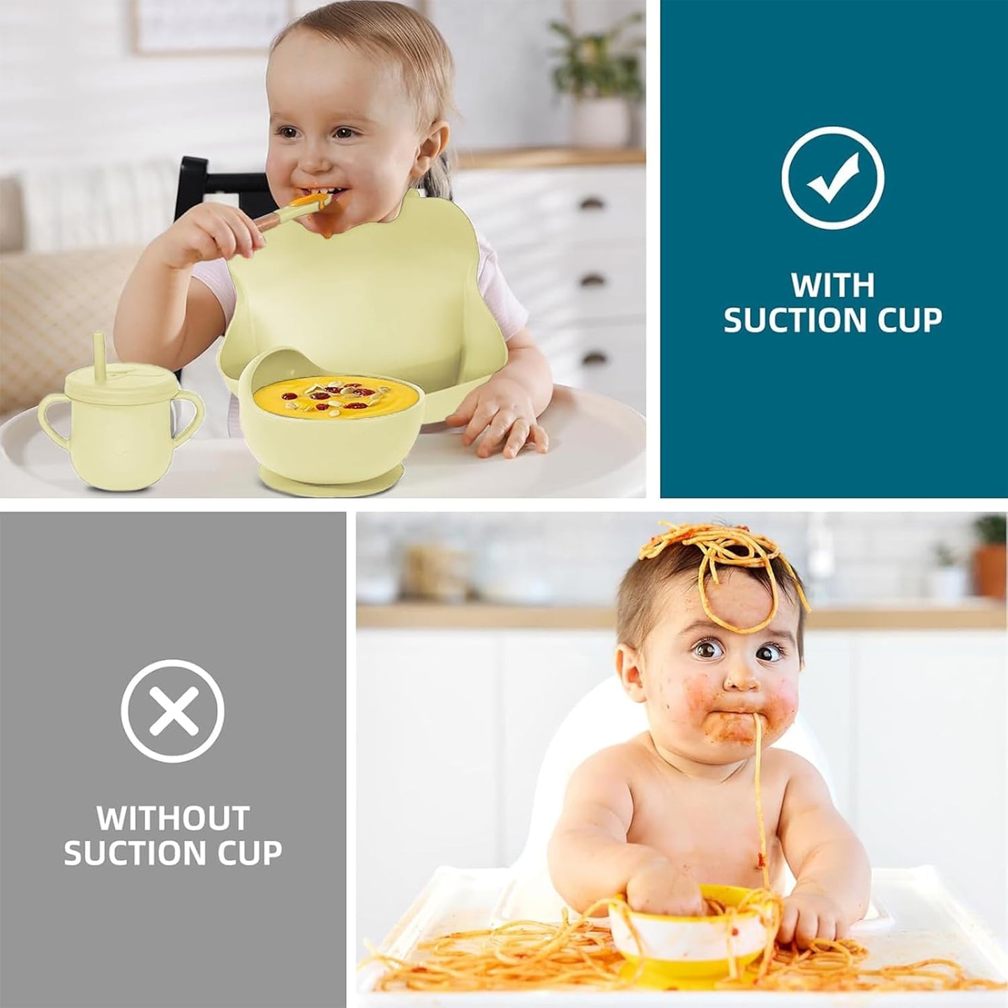 100% Silicone Baby Feeding Set, BPA Free Baby Dishes with Suction Bowl, Divided Plate, Toddler Self Feeding Dish Set with Spoons, Forks, Sippy Cup and Bib, Baby Eating Utensils (Navy Blue)