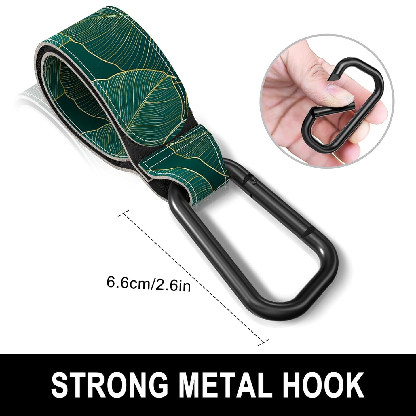 Baby Stroller Hooks for Hanging Bags, Universal Stroller Clips Accessories, Mommy Hook for Diaper Bag, Shopping Cart, Purse, Backpack - 2 Pack, Abstract Leaf