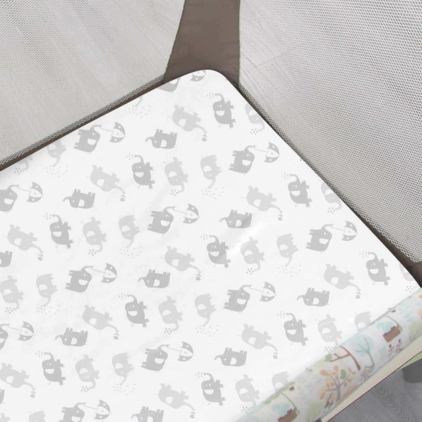 Pack and Play Sheets, 2 Pack Mini Crib Sheets, Stretchy Playard Fitted Sheet, Compatible with Graco Pack n Play, Soft and Breathable Material, Planet & Flower