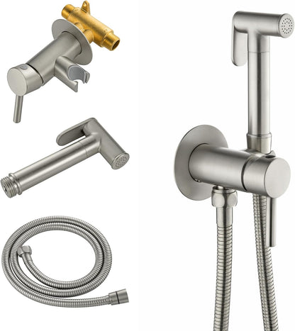 SHAMANDA Handheld Bidet Sprayer for Toilet, Stainless Steel Baby Cloth Diaper Sprayer Kit, Bathroom Toilet Bidet Attachment Set for Bathing Pets Feminine Hygiene, Matte Black BDS01-7