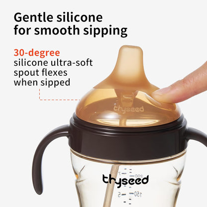 Thyseed Spill-Proof Weighted Straw Sippy Cup, Baby Transition Trainer, Soft Silicone Spout, BPA-Free, 6m+, 10 oz, 1 Pack