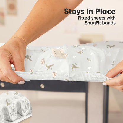 2-Pack Mini Crib Sheets Fitted - 38x26 Pack N Play Sheets for Pack and Play Mattress, Organic Cotton, Soft & Breathable Playard Bedding, Neutral Mini Toddler Bed Cover for Boys, Girls (Dragon Tale)