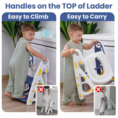 Potty Training Seat, Primlect Upgrade Ultra-Stable Toddler Toilet Seat for Kids Boys Girls, 2 in 1 Potty Training Toilet with Step Stool, Adjustable Seat and Ladder, Non-Slip Pad, Splash Guard (Grey)