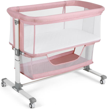 Cowiewie Bassinet Bedside Sleeper, Portable, Breathable, Adjustable Baby Bedside Bassinet for Peaceful Nights, Light Grey