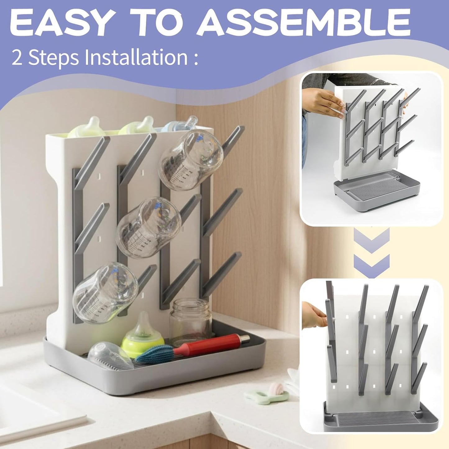 Baby Bottle Drying Rack for Countertop – Space-Saving Baby Bottle Holder for Drying Bottles, Nipples, Pump Parts & Accessories Ideal for Breastfeeding & Newborn Essentials Storage