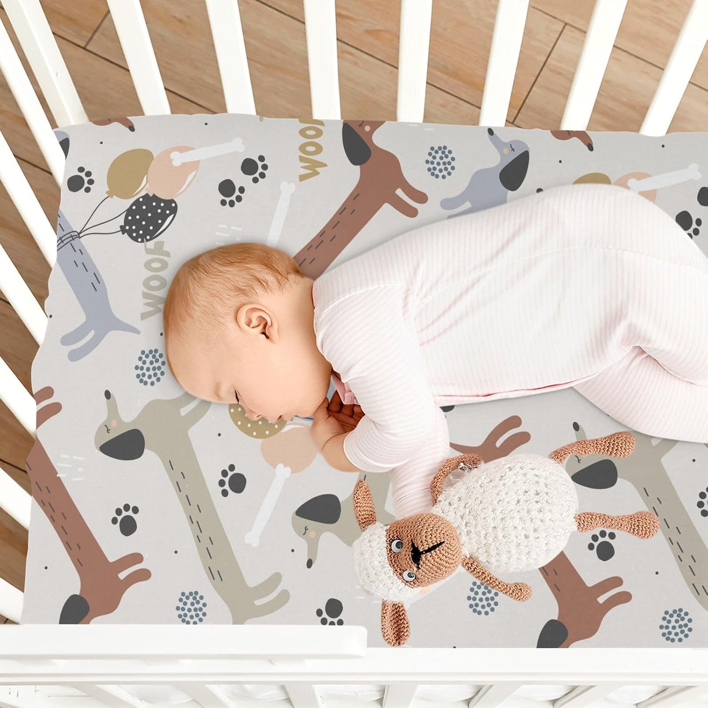 Fitted Crib Sheets Pink Checkered and Bows Stretchy Portable Playard Sheets for Baby Toddler, Breathable Soft Mini Crib Mattress 39 x 27 in for Boys and Girls