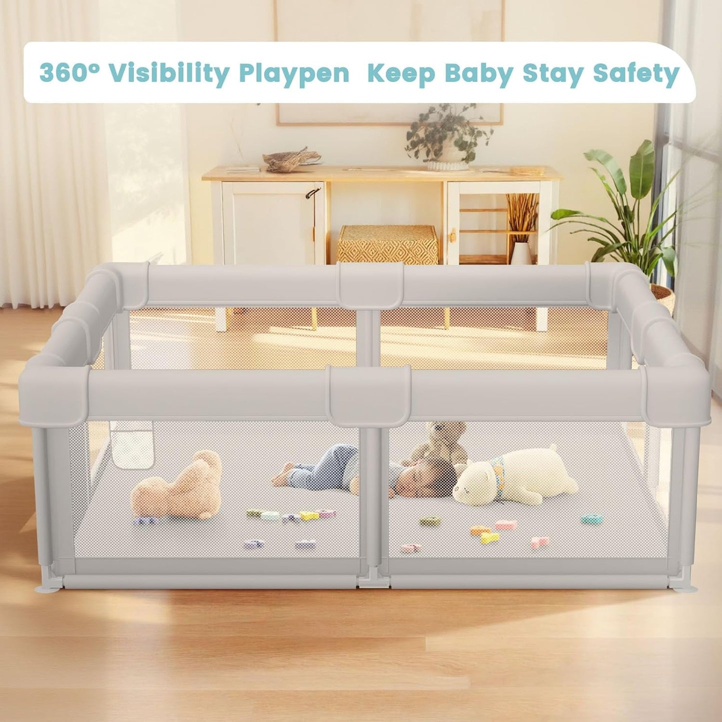 besuhot Baby Playpen Extra Large Play Yard 74" x 50" Playpen for Babies and Toddlers with Anti-Slip Suckers and Zipper Gate, Safety Baby Activity Center for Indoor & Outdoor