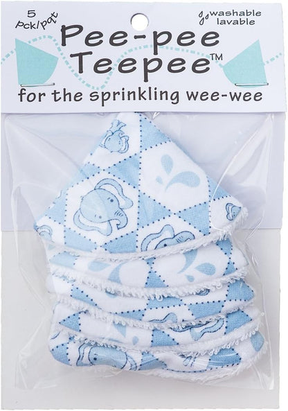 Washable Cotton Pee-Pee Teepees That Shield Baby Boys Pee During Diaper Changes. Makes a Great add-on Gift for a Baby Shower Thanks to its Fun, Gift-Ready Store Packaging. 5 Pack. Elephant